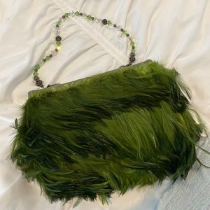 Stacy Lynn emerald feather clutch